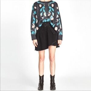 Zara Denim Belted Ruffled Mini Skirt black xs